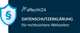 Ein blaues Schild mit dem Text "Datenschutzerklärung für rechtssichere Websites" in weißer Schrift.